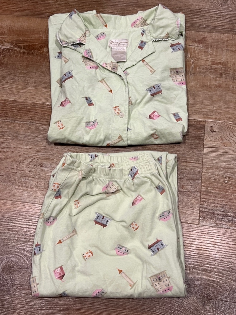 WOMENS PAJAMAS 2 Piece Set- ANNE LEWIN Green Cotton Size XL